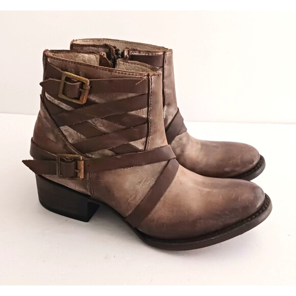 New FREEBIRD by Steven Sammi Ankle Boot Brown Distressed Leather Ankle Wrap 6M - Picture 4 of 14